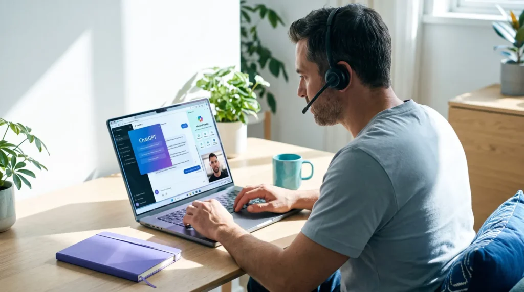 Teilnehmer arbeitet im Live-Unterricht mit einem KI-Assistenten