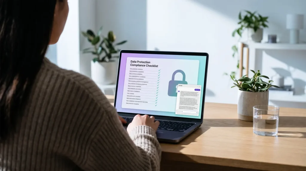 Datenschutz-Checkliste mit Schloss-Symbol auf dem Laptop